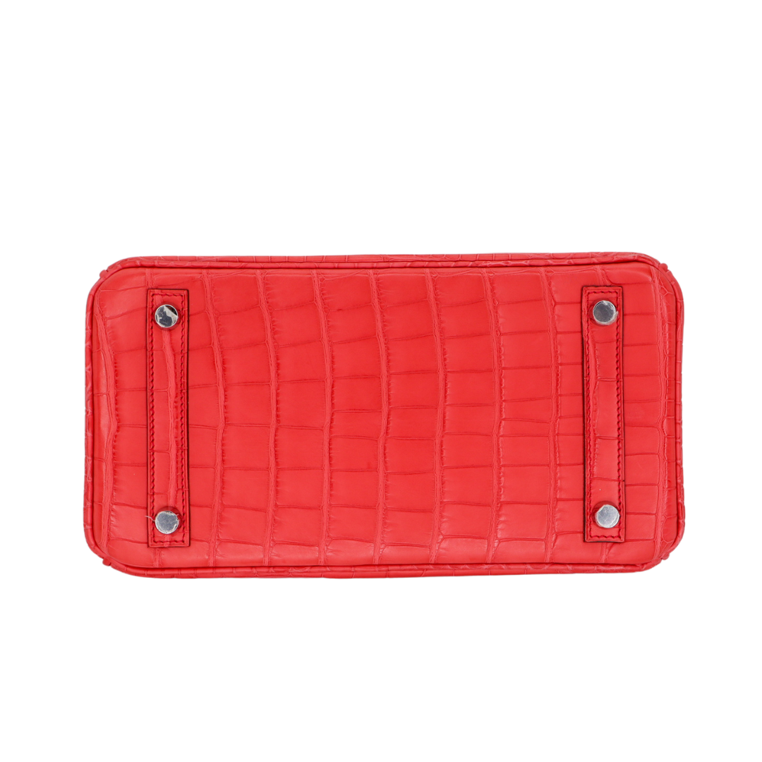 Hermes25cm Birkin Bougainvillea Matte Alligator Palladium Hardware