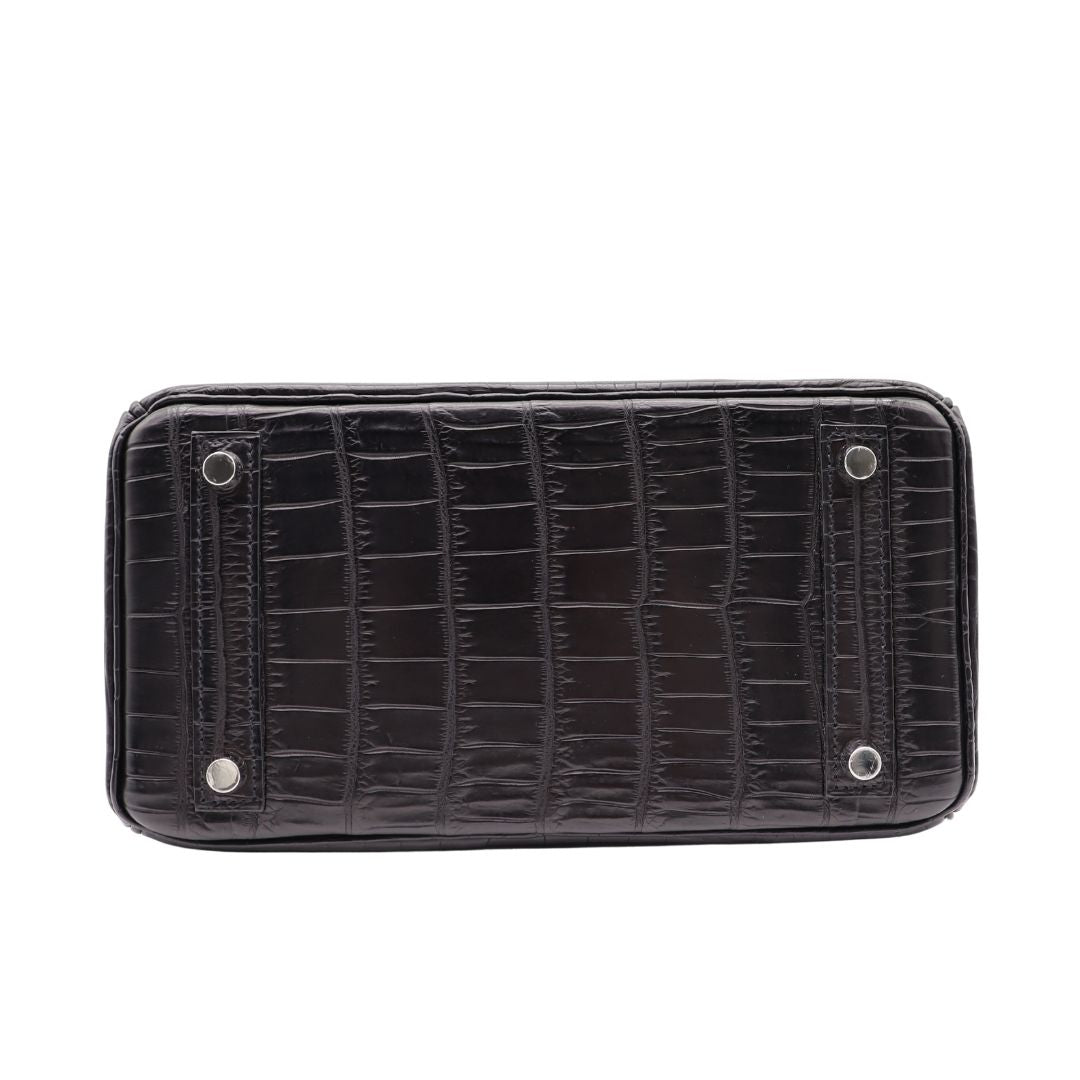 Hermes25cm Birkin Black Matte Niloticus Crocodile Palladium Hardware
