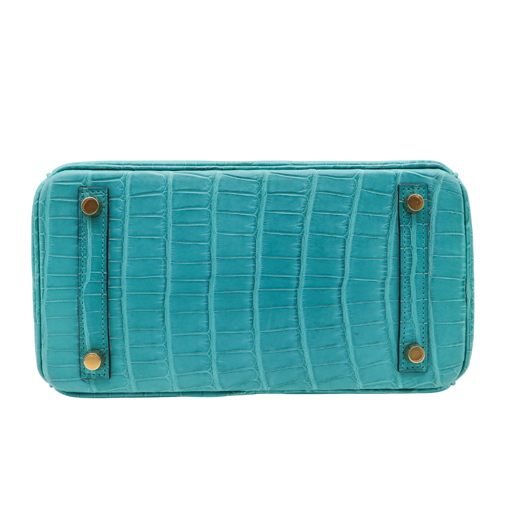 Hermes25cm Birkin Bleu Paon Matte Alligator Gold Hardware