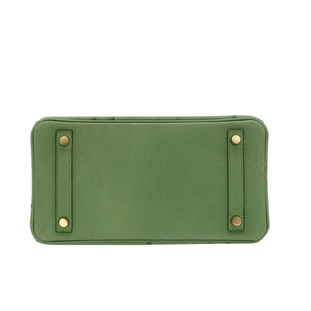 Hermes25cm Birkin Vert Criquet Ostrich Gold Hardware