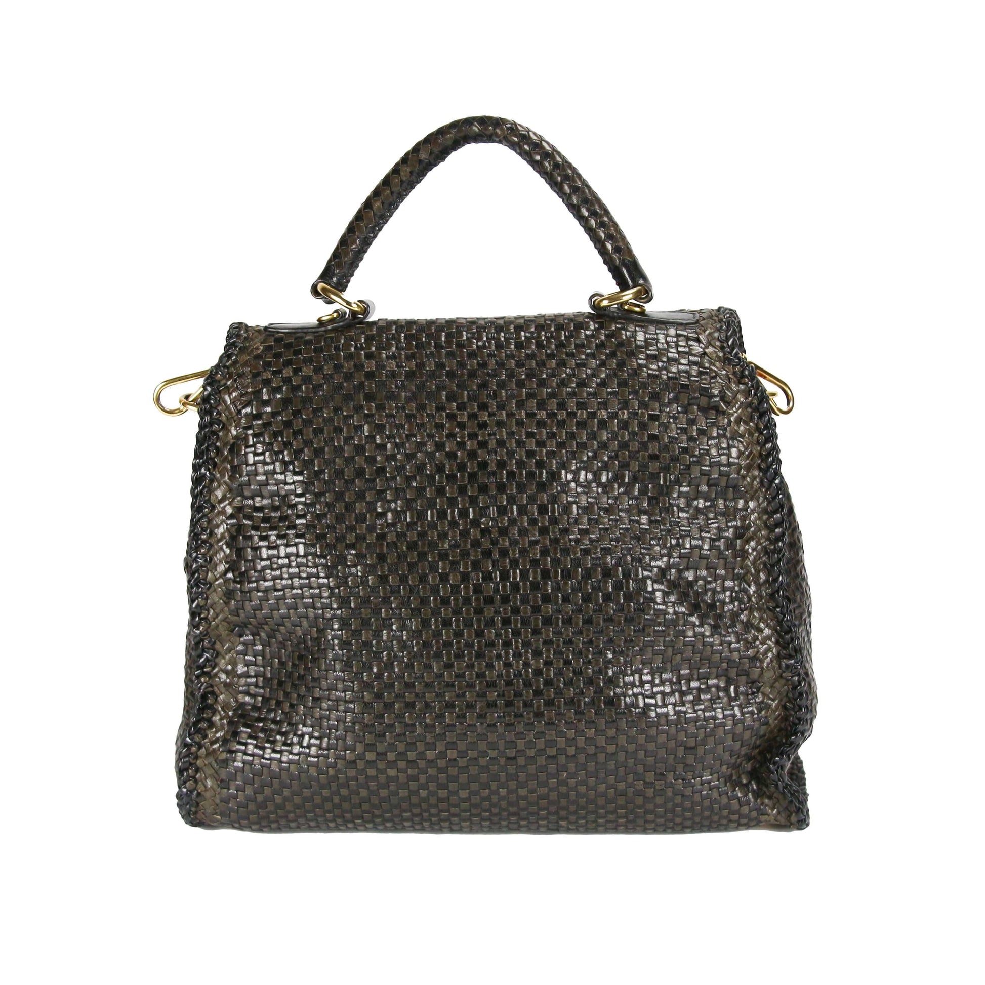 Prada Madras Woven Black/Khaki Goatskin Luxury Handbag