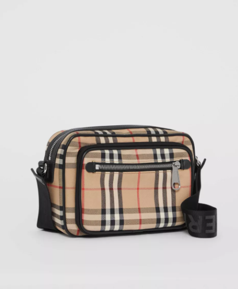 Burberry Check And Leather Crossbody Bag Archive Beige