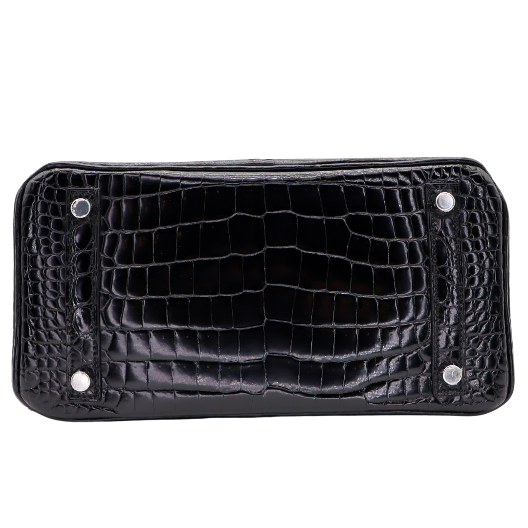 Hermes25cm Birkin Black Shiny Porosus Crocodile Diamond Hardware