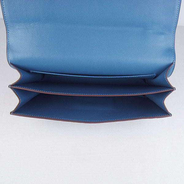 Luxury Hermes calf Leather Message Bag blue silver