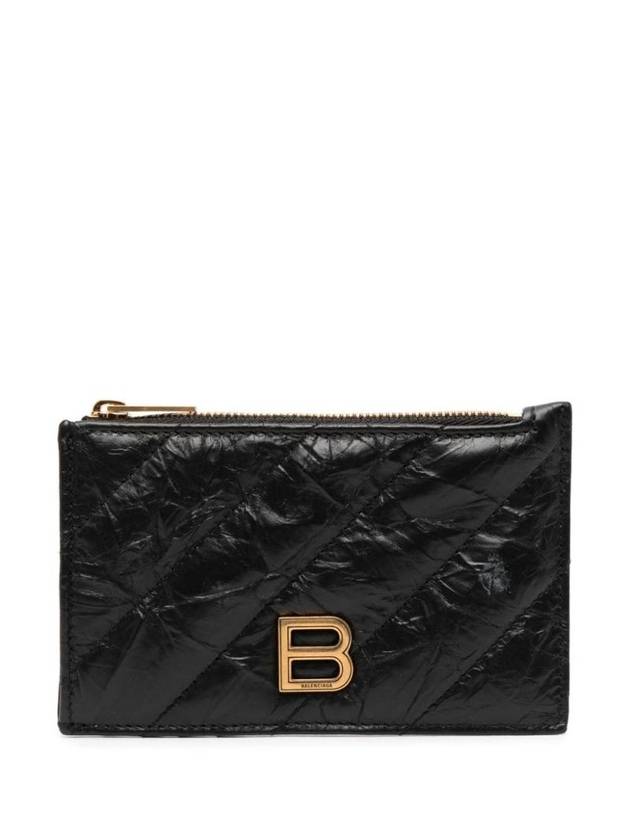 Luxury Balenciaga Trending 2026 Crush Quilted Leather Long Coin Card Wallet Black
