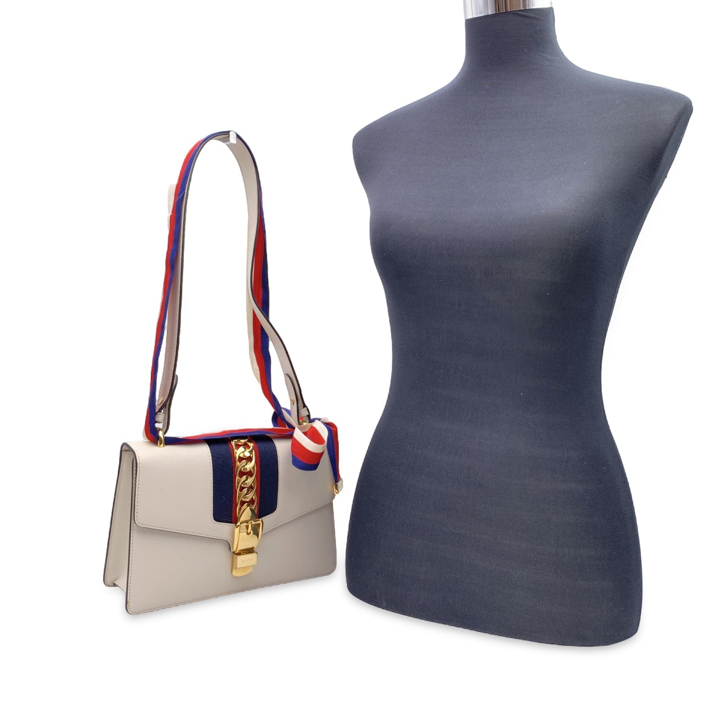 Gucci Sylvie White Leather Chain Shoulder Bag Style 3