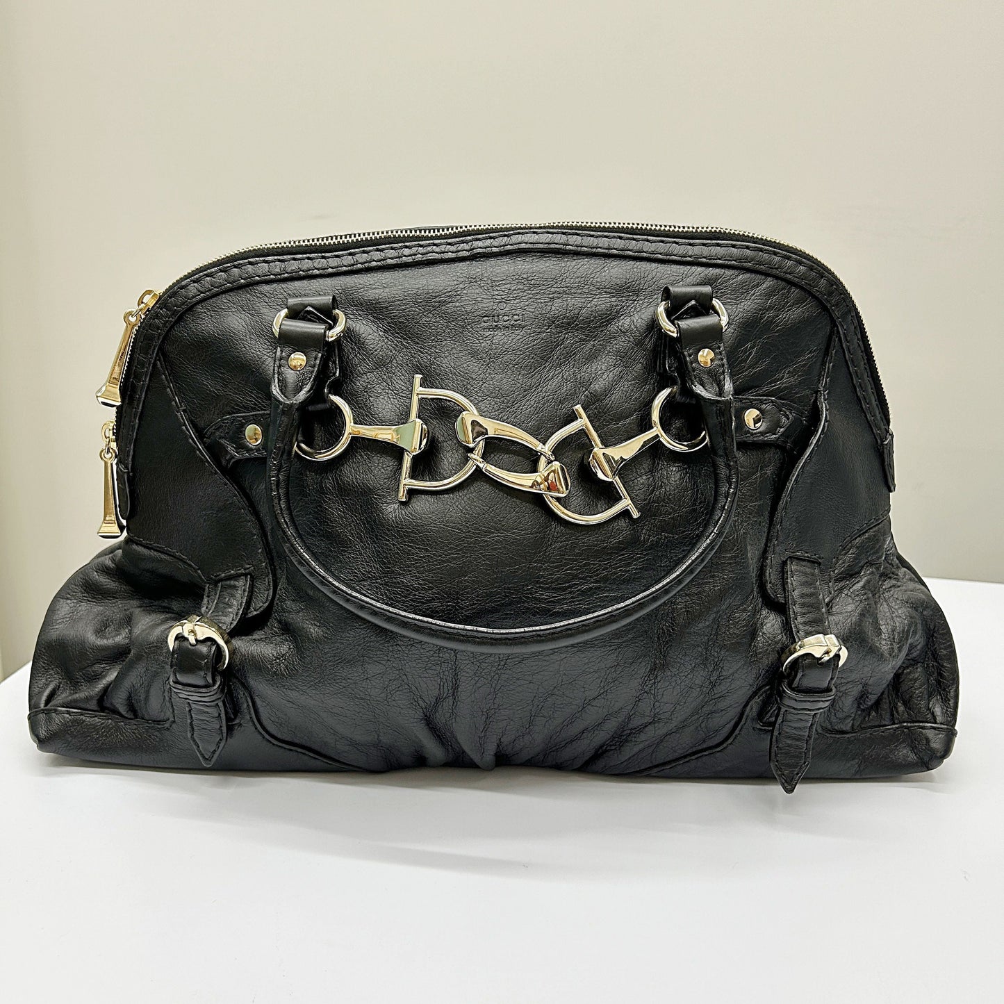 Gucci Black Leather Medium Horsebit Nail Boston Bag gu9932nf