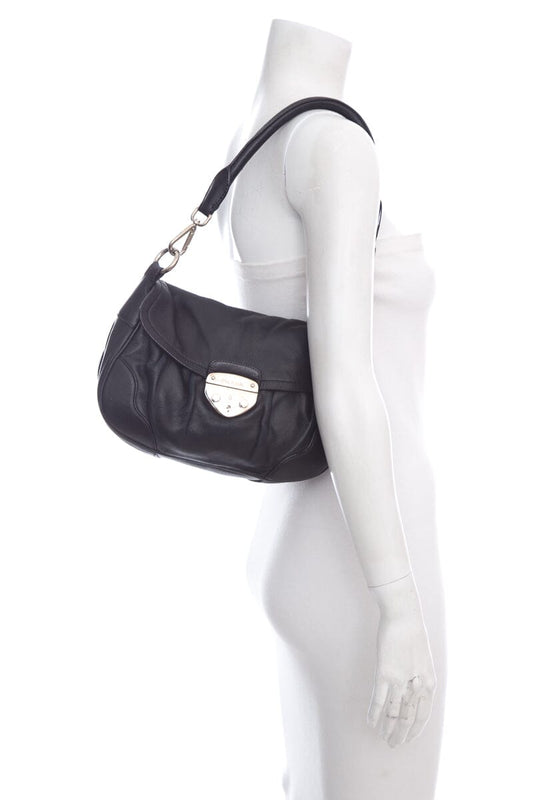 Prada Milano Dal Black Leather Pushlock & Key Handbag