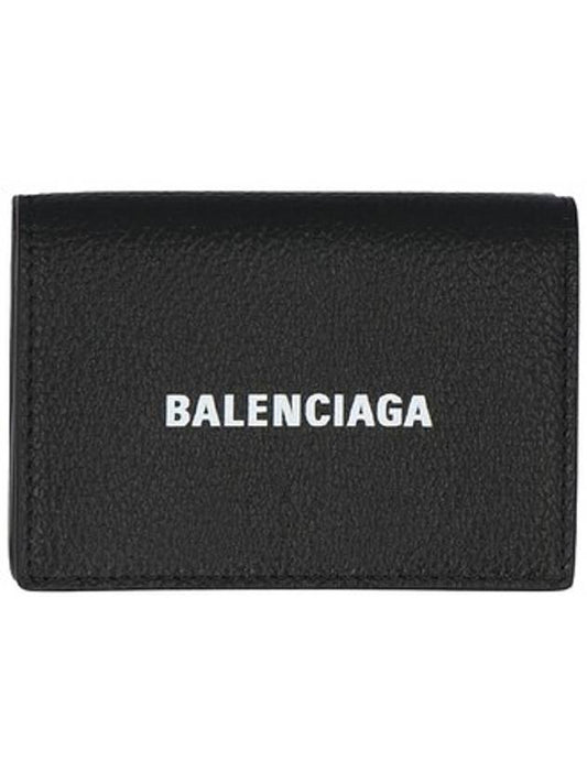 Luxury Balenciaga Trending 2026 Logo Print Tri-Fold Half Wallet Black
