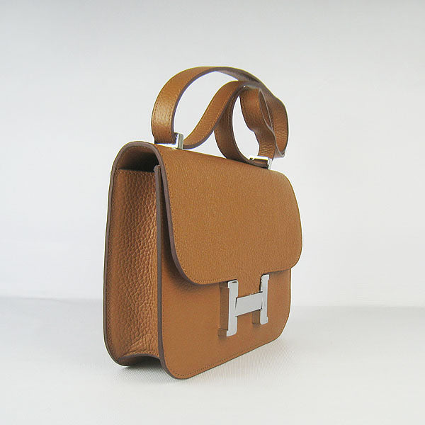 Luxury Hermes Constance Cowskin Leather Bag light coffee silver