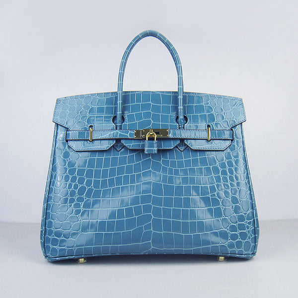 Luxury Hermes Birkin 6089 Crocodile Blue Bag