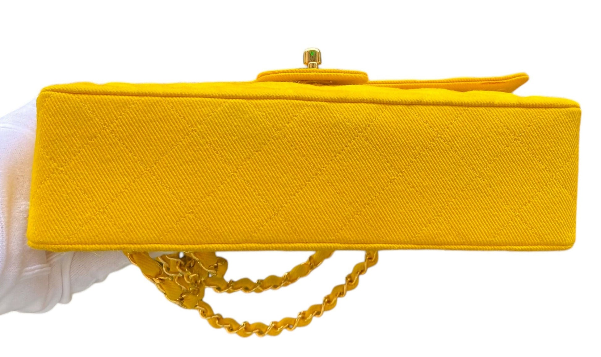 Chanel 90 s Yellow Denim Medium Classic Flap Bag 24K Gold Hardware