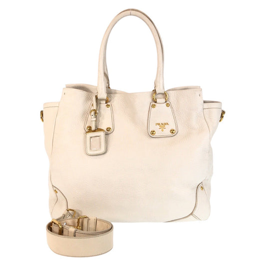 PRADA Tote Bag leather White Ivory Gold Metal Vitterodino