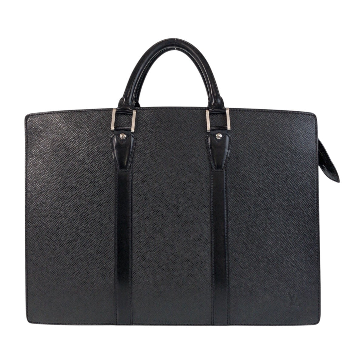 LOUIS VUITTON Business bag leather Ardoise Black SilverMetal Taiga Porto Documan Rozan