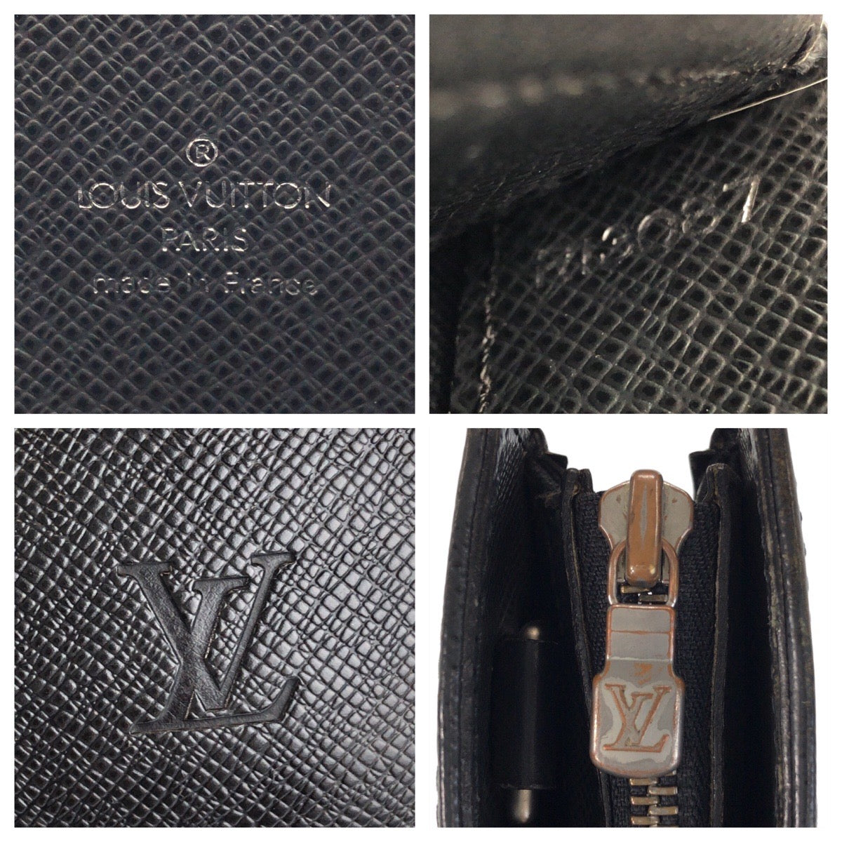 LOUIS VUITTON Business bag M30052 leather Ardoise Black SilverMetal Business bag briefcase Taiga Porto Documan Rozan mens
