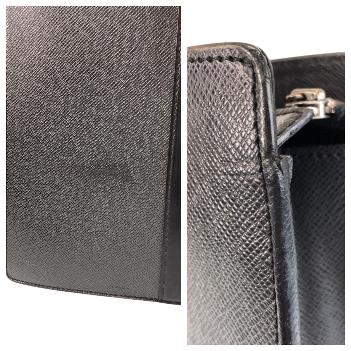 LOUIS VUITTON Business bag M30052 leather Ardoise Black SilverMetal Business bag briefcase Taiga Porto Documan Rozan mens