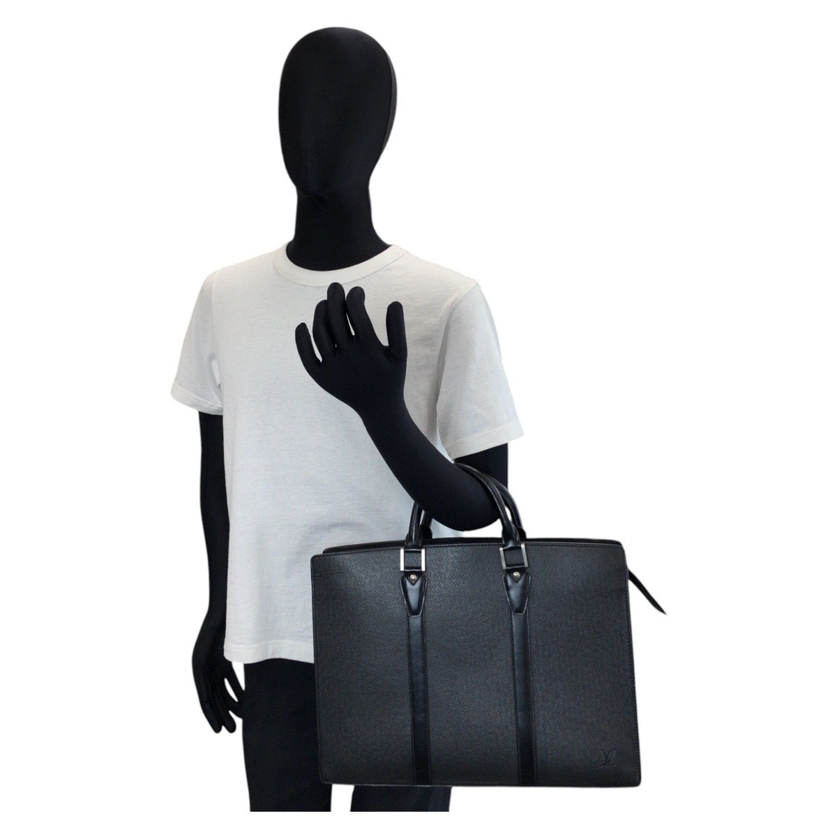 LOUIS VUITTON Business bag M30052 leather Ardoise Black SilverMetal Business bag briefcase Taiga Porto Documan Rozan mens