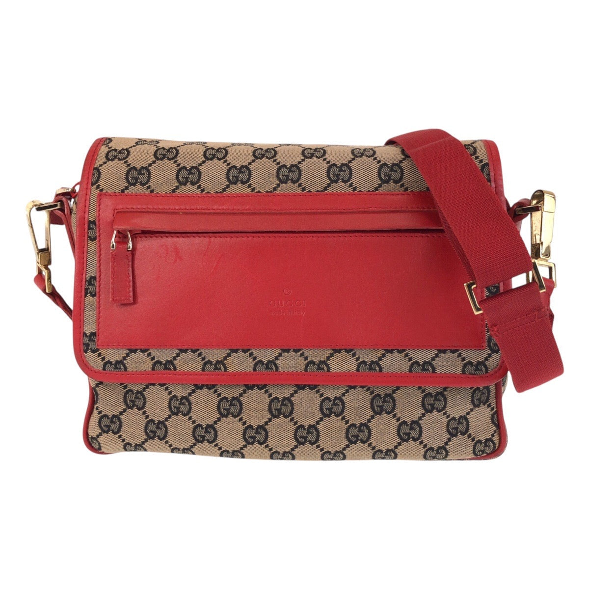 GUCCI Shoulder Bag 001 0375 GG canvas Red Beige Gold Metal