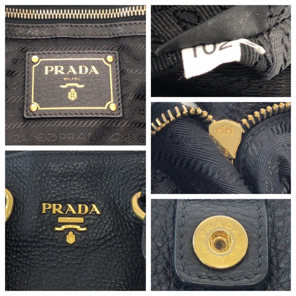 PRADA Shoulder Bag BN1713 leather Black Gold Metal Vitterodino logo