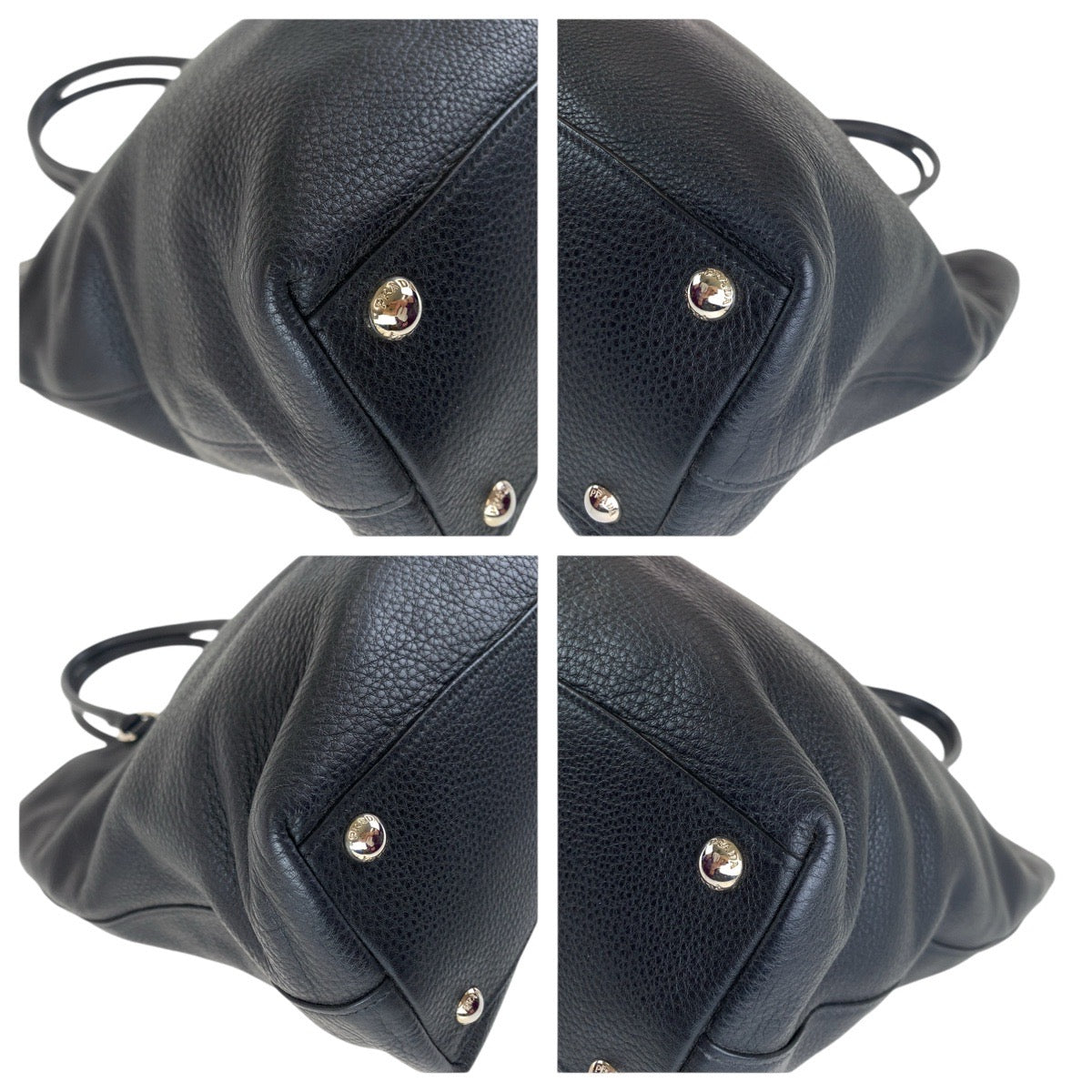 PRADA Tote Bag leather Black SilverMetal Vittero Dyno Triangle With logo