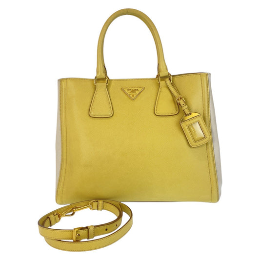 PRADA Handbag leather Yellow Gold Metal Safiano