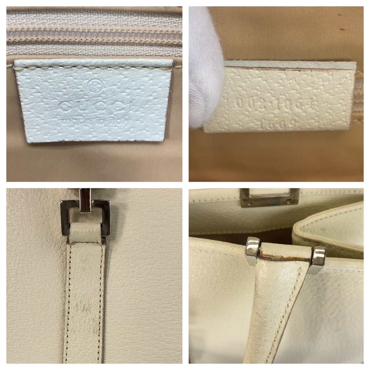 GUCCI Tote Bag 002 1064 leather White Ivory SilverMetal Jackie