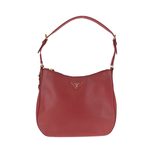 PRADA Shoulder Bag leather Red Gold Metal Safiano Hobo