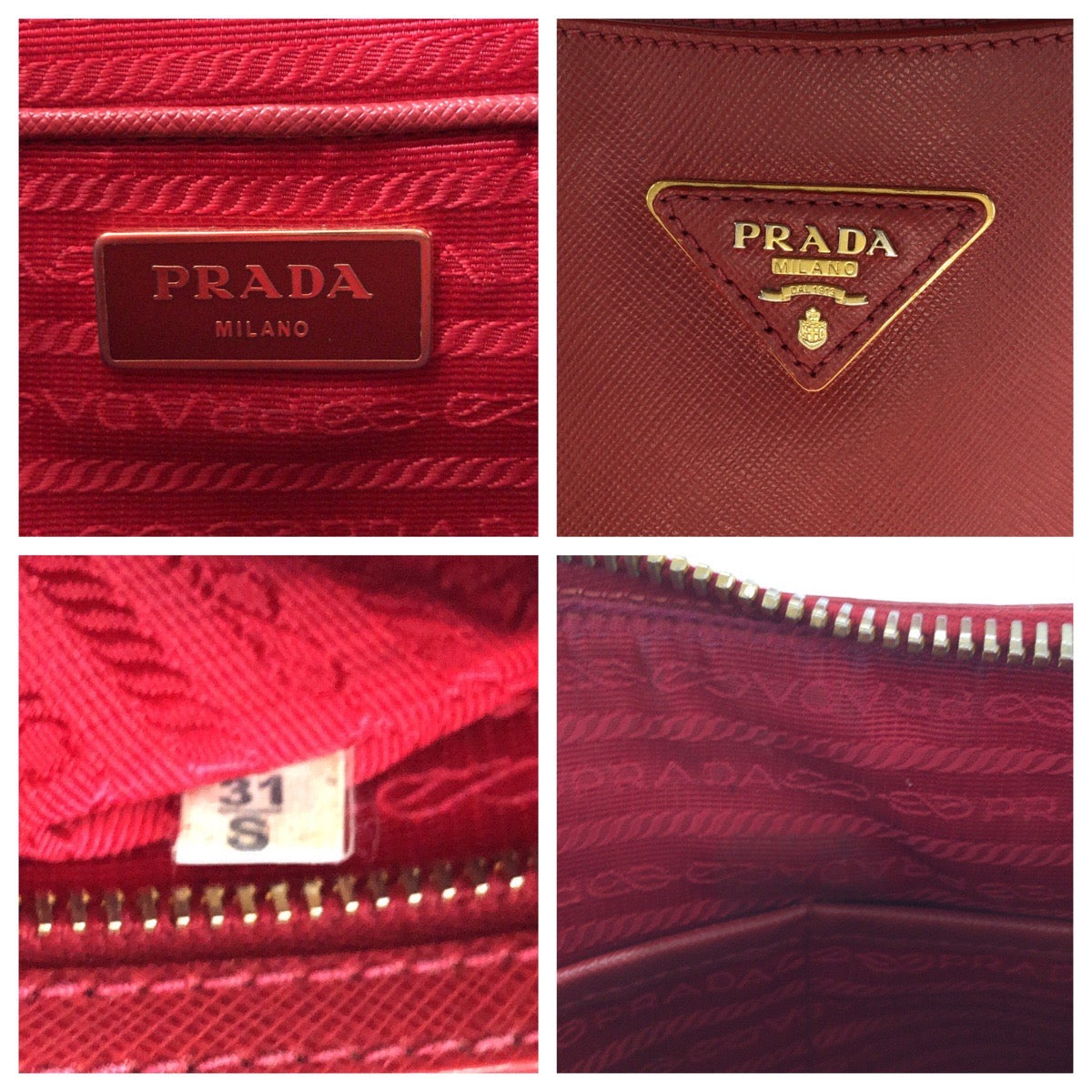 PRADA Shoulder Bag leather Red Gold Metal Safiano Hobo