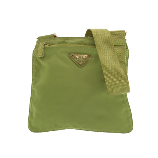 PRADA Shoulder Bag Nylon Light Green Gold Metal Shoulder Bag Sacoche Test Triangle With logo Women