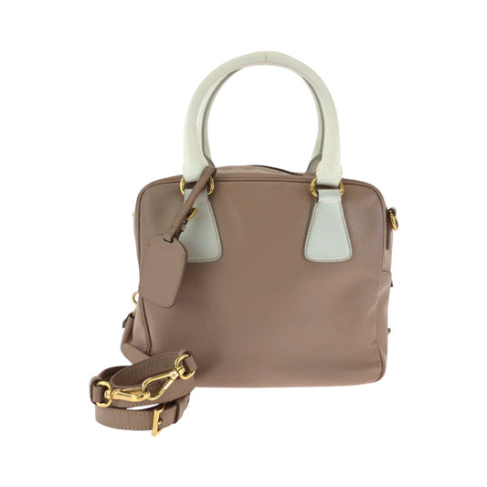PRADA Shoulder Bag leather Pink White Gold Metal Safiano