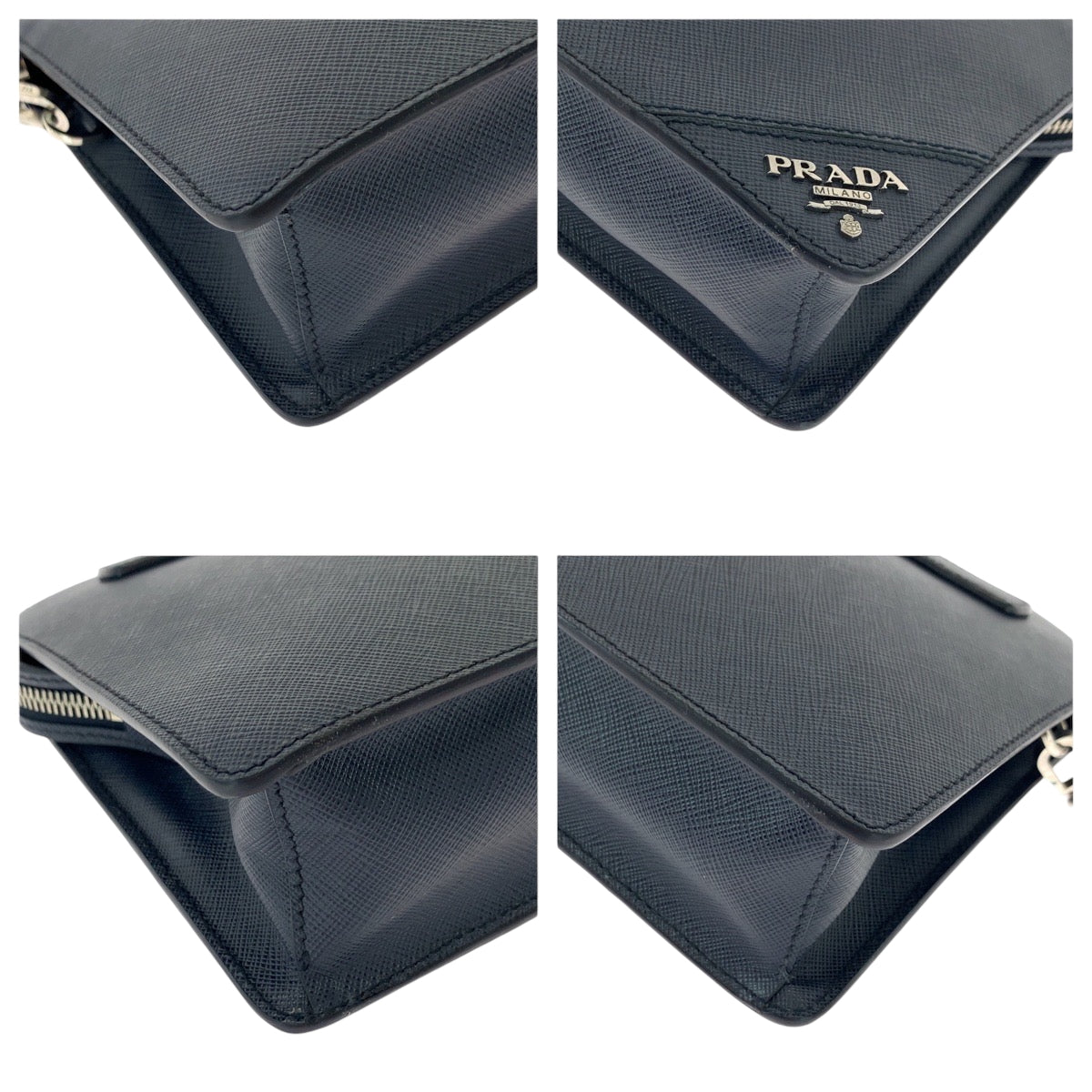 PRADA Clutch bag 2VF056 leather Navy SilverMetal Clutch bag business bag Safiano logo mens