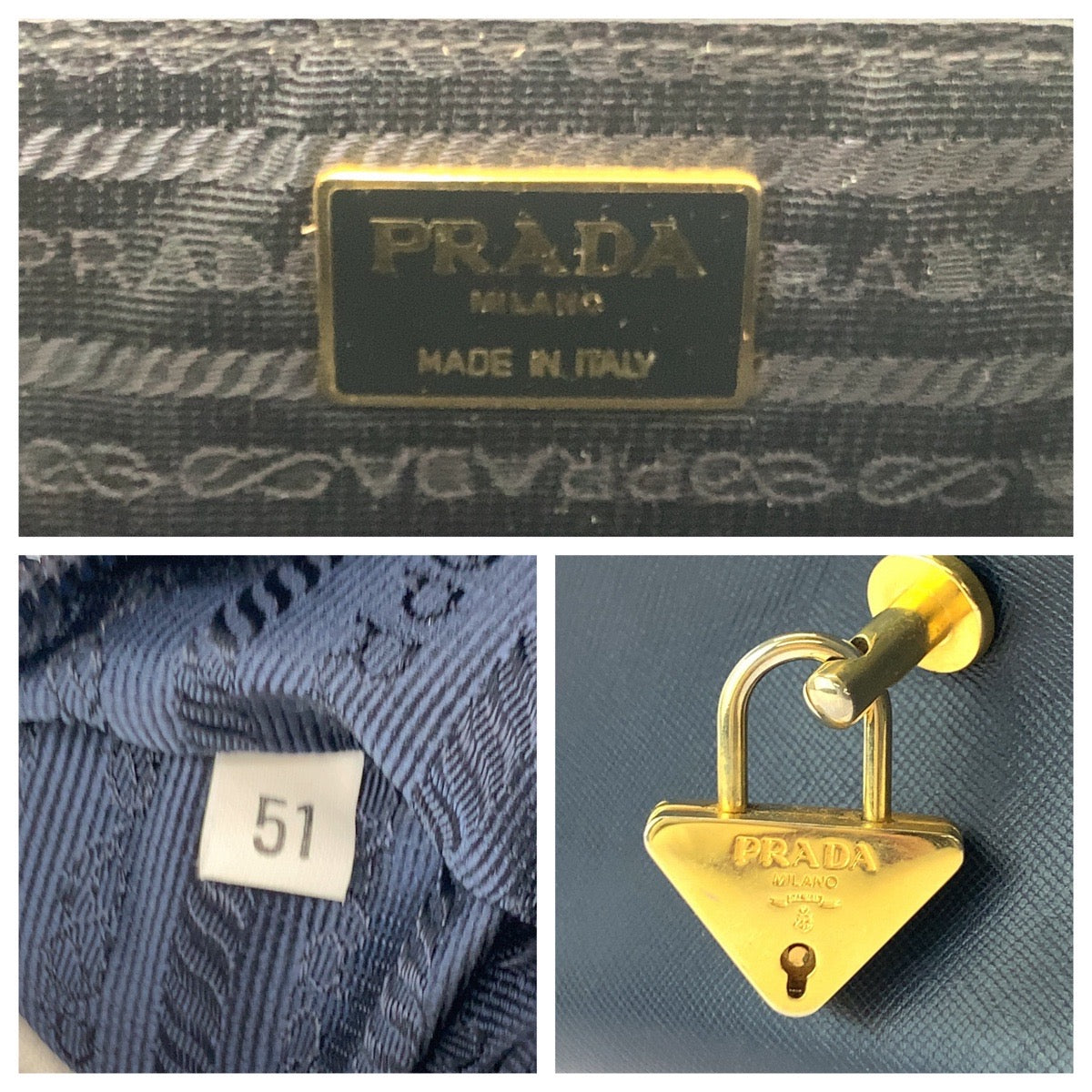 PRADA Boston Duffel bag leather Navy Gold Metal Boston Duffel bag Handbag Safiano Women(Unisex)