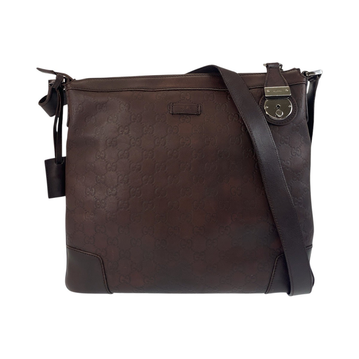GUCCI Shoulder Bag 148476 leather Brown Silver Metal Guccisima