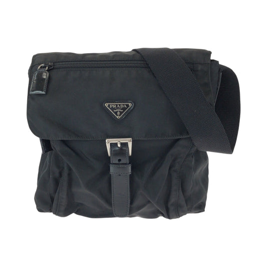 PRADA Shoulder Bag B5469F Nylon black Test Triangle With logo