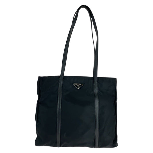 PRADA Tote Bag Nylon, Leather Black SilverMetal Tote Bag Shoulder Bag Test Triangle With logo Women(Unisex)