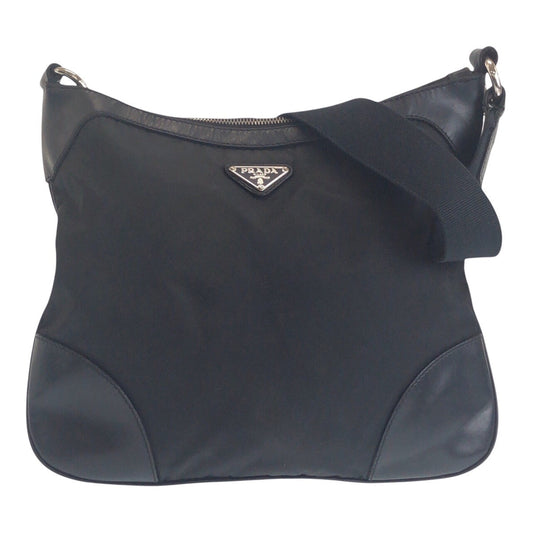 PRADA Shoulder Bag Nylon Black SilverMetal Shoulder Bag Messenger bag Test Triangle With logo Women