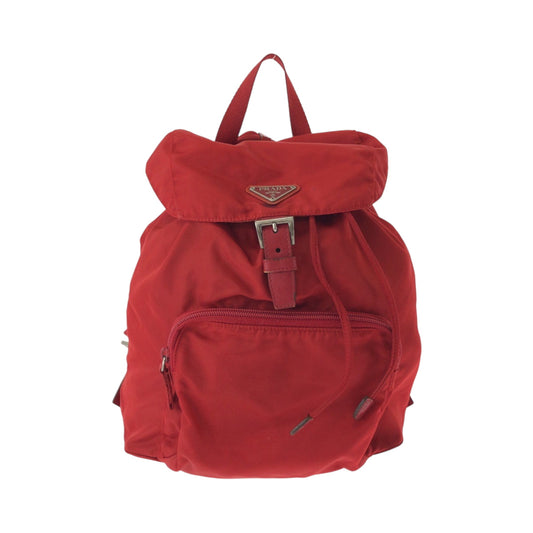 PRADA Backpack B4650 Nylon Red Silver Metal Rucksack Backpack Test Triangle With logo Women