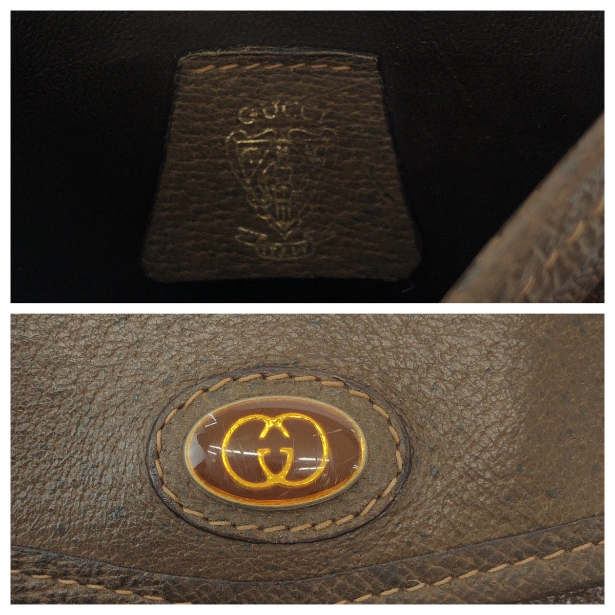 GUCCI Shoulder Bag leather Brown Gold Metal Shoulder Bag pochette Old Gucci Women