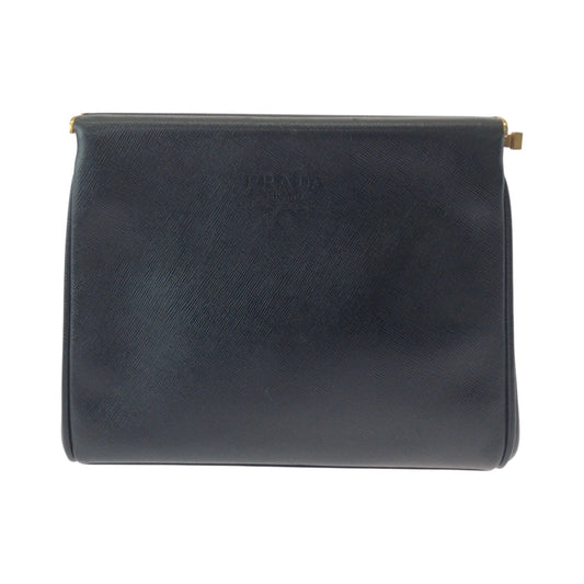 PRADA business bag leather Black GoldMetal business bag clutch bag Safiano logo Women
