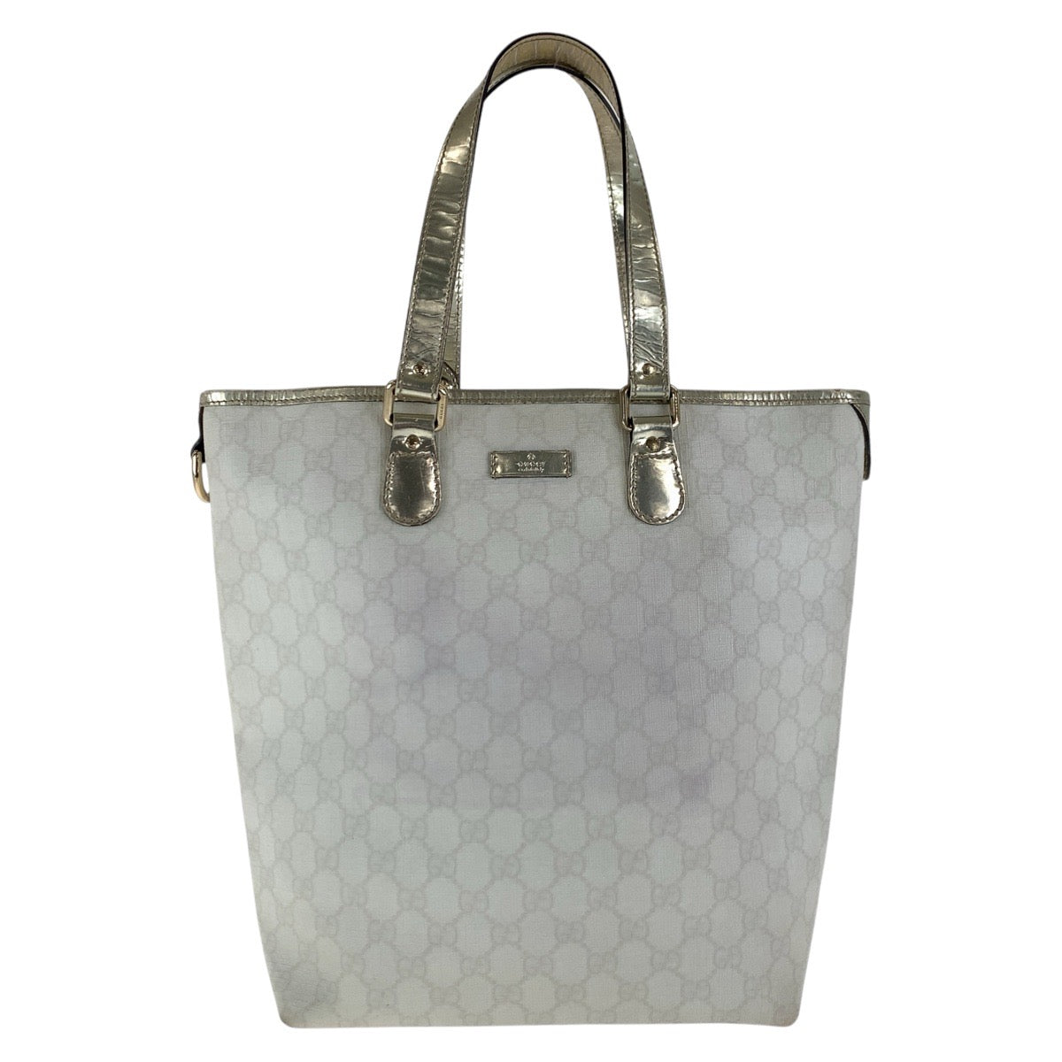GUCCI Tote Bag 189896 GG Supreme Canvas White gold