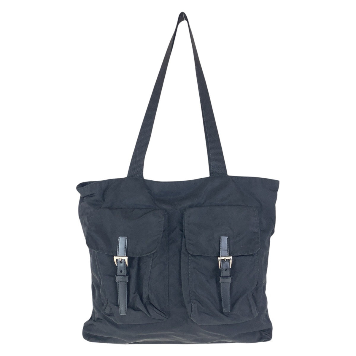 PRADA Tote Bag Nylon Black SilverMetal Tote Bag Shoulder Bag Test Triangle With logo Women