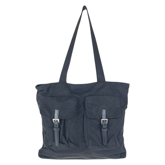 PRADA Tote Bag Nylon Black SilverMetal Tote Bag Shoulder Bag Test Triangle With logo Women