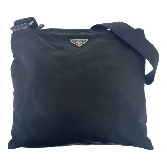 PRADA Shoulder Bag Nylon Black SilverMetal Shoulder Bag Messenger bag Test Triangle With logo Women