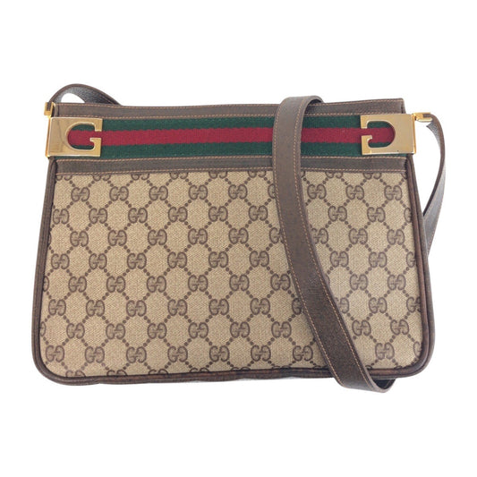 GUCCI Shoulder Bag GG Supreme canvas, leather Beige Brown Gold Metal Shoulder Bag Old Gucci Shelly Line Women
