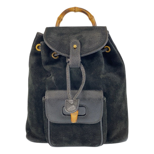 GUCCI Backpack 003 1705 0030 Suede Black GoldMetal Bamboo