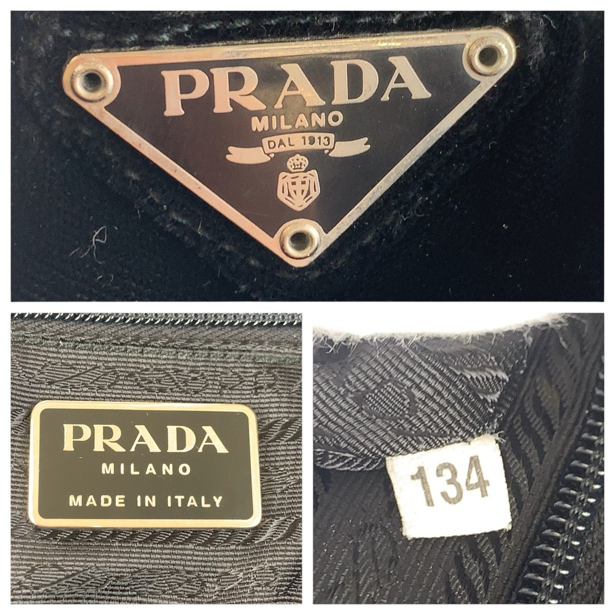 PRADA Handbag Velor Black SilverMetal Handbag Shoulder Bag Triangle With logo Women