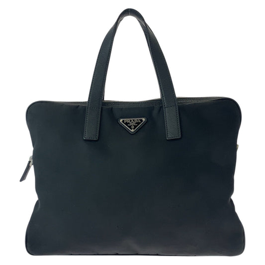 PRADA Business bag Nylon, Leather Black SilverMetal Business bag briefcase Test Triangle With logo Women