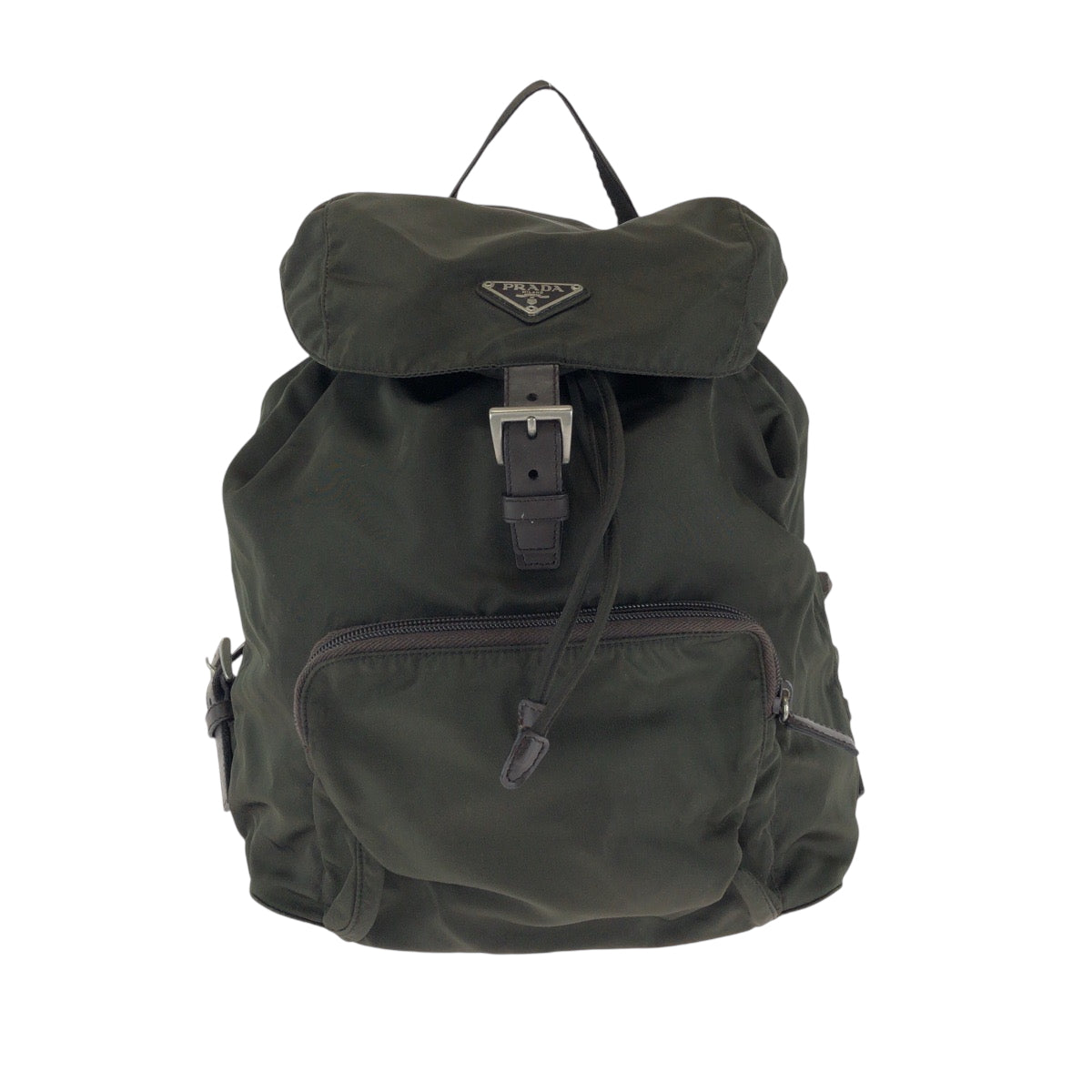 PRADA Backpack Nylon Khaki Brown SilverMetal Backpack Backpack Test Triangle With logo Women