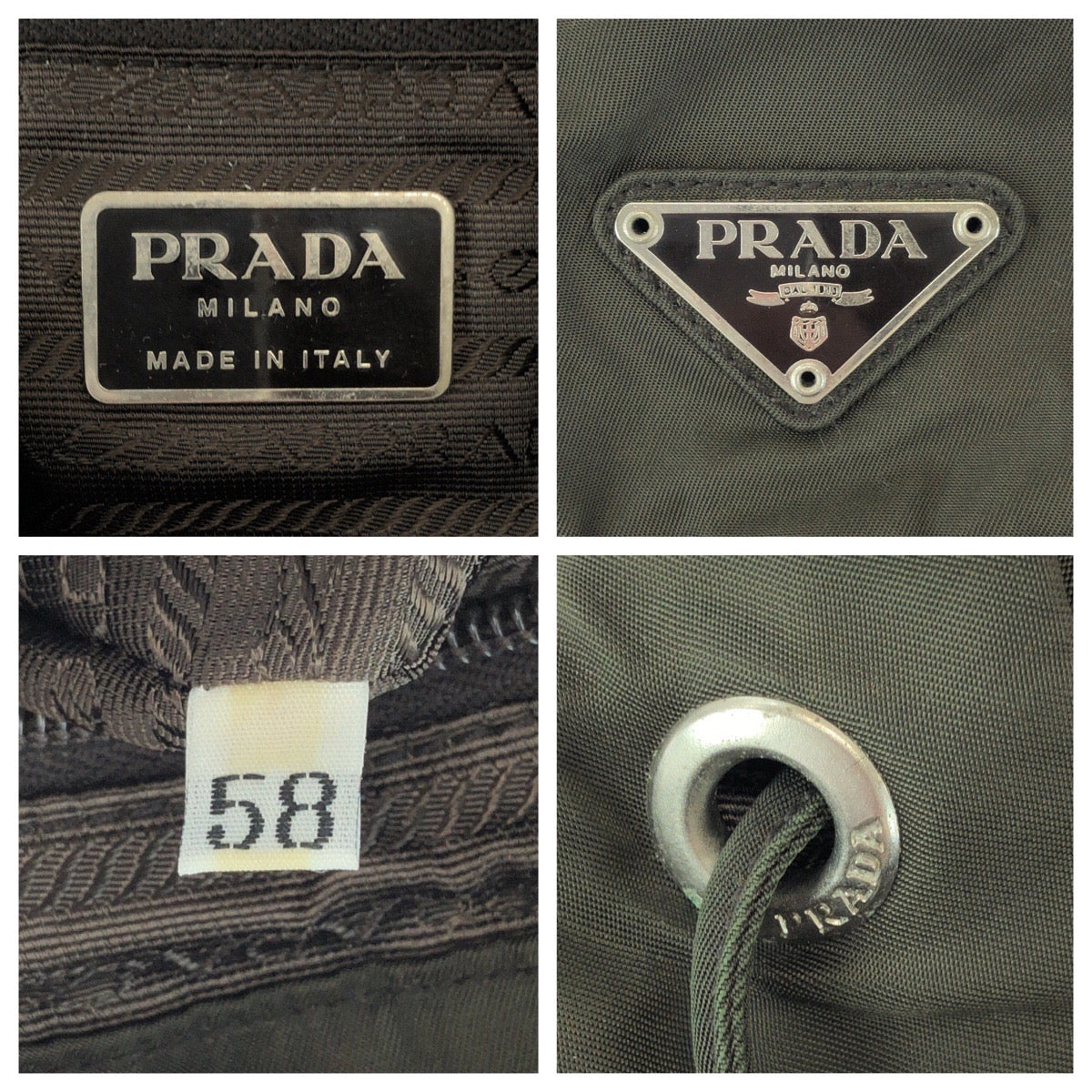 PRADA Backpack Nylon Khaki Brown SilverMetal Backpack Backpack Test Triangle With logo Women