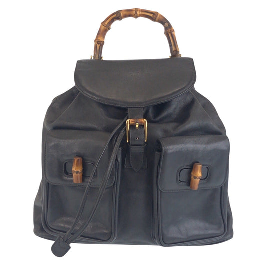 GUCCI Backpack 006 2040 0016 leather Black GoldMetal Backpack Bamboo Women